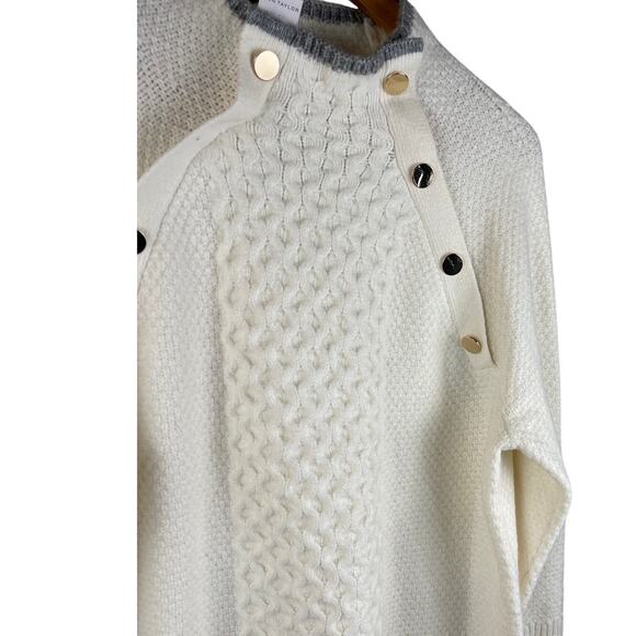 Ann Taylor Luxe Cream Wool-Blend Textured Oversized Mock Neck Sweater Size Large - Picture 3 of 11